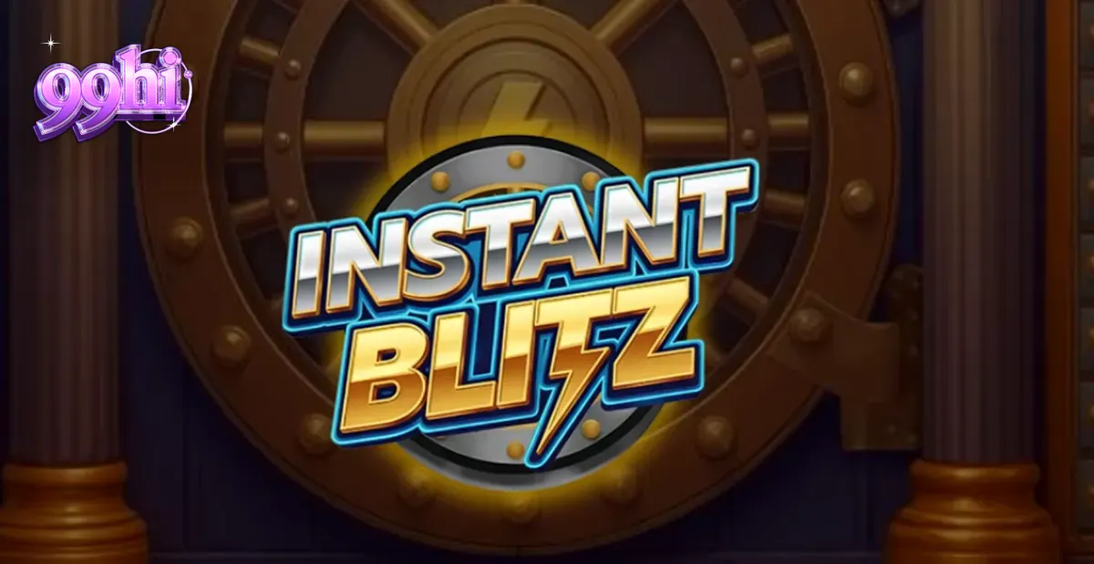 Interface de jogo do slot Instant Blitz com luzes neon e símbolos de cofre
