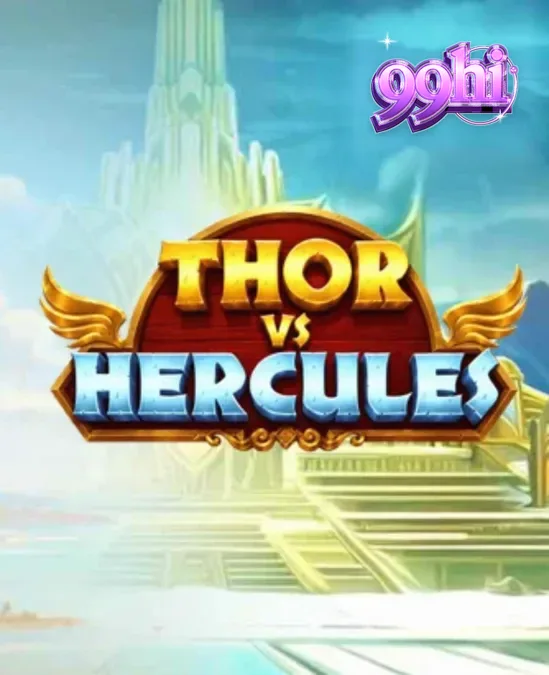 Thor and Hercules standing on opposite sides of a mythical slot grid.